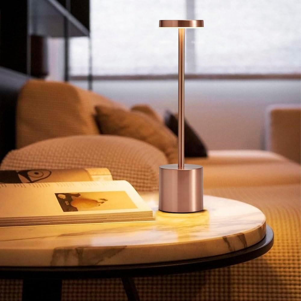 2 Pack LED Rechargeable Cordless Table Lamps,Portable Outdoor 5000 mAh Battery Operated Table Light Touch Control 3 Color Dimmable Lamp for Patio/Cofee/Restaurant/Camping/Dining/Bedroom-Rose Gold