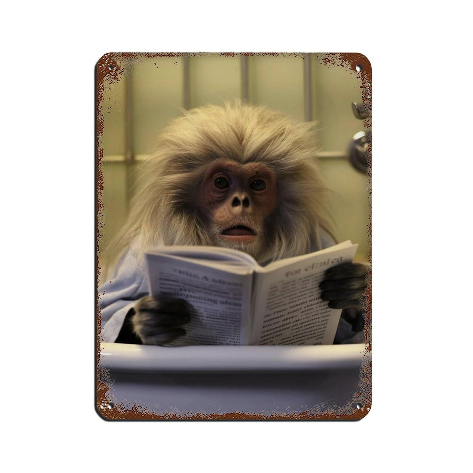 Lxwnze 30L X 40W Cm Tamarin Monkey Sitting On The Toilet Reading A Newspaper (5) Tin Sign Vintage Metal Pub Club Cafe Bar Home Wall Art Decoration Poster Retro 12X16inch(30X40cm)