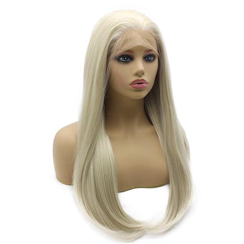 Miniatura 7 de iwonawig Straight Blue Wig Lace Front Synthetic Half Hand Tied Long Light Sky Blue Wig