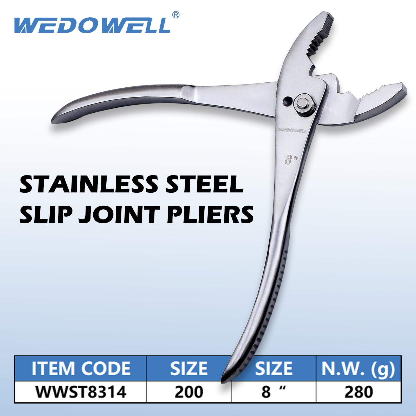 WEDOWELL Stainless Steel Slip Joint Pliers,8-inch (200mm) Pliers,304 Stainless Steel,Ergonomic Comfortable Handle,Corrosion-resistance Adjustable Pliers