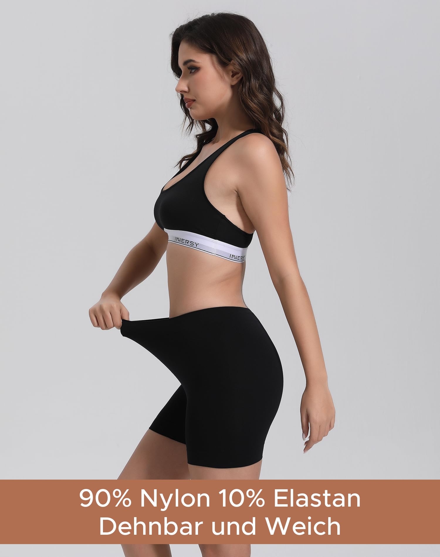 INNERSY Krótkie spodenki kolarskie damskie halka spodnie pod sukienkę średnia talia Chub Rub szorty 2 sztuki w opakowaniu