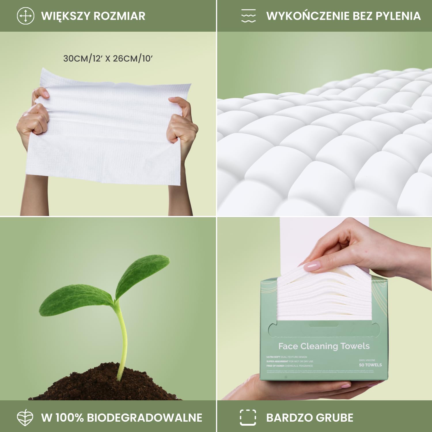 PLANTIFIQUE Ręczniki do Twarzy XL 25x30 cm – 100% Biodegradowalne Wiskoza – Jednorazowe Ręczniki Kosmetyczne dla Kobiet – 15 szt.
