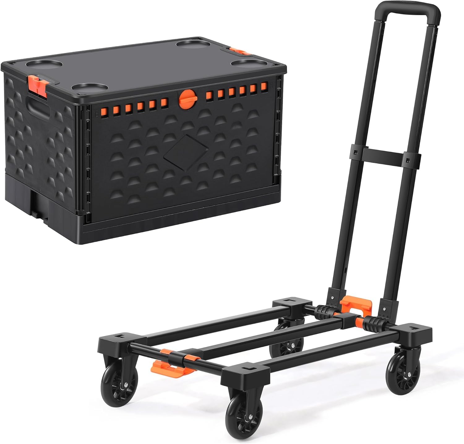 Foldable Utility Cart Collapsible Crate Rolling Carts with Wheels, Hand Truck Storage Box with Telescoping Handle, Folding Shopping cart with Wheels