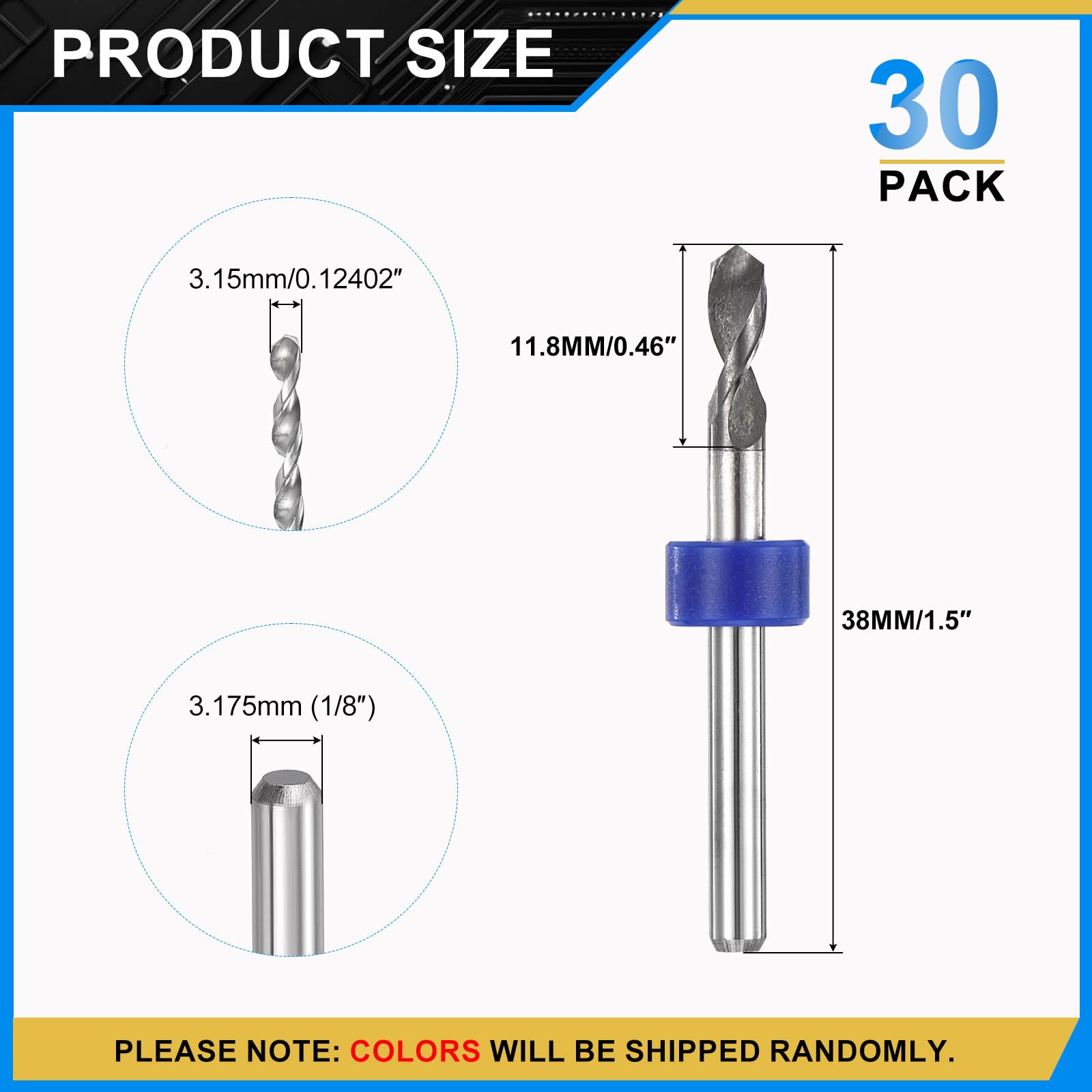 PATIKIL 30 Pack 3.15mm Micro Drill Bits 1/8" Shank Carbide Tungsten Steel 135° Mini Small Bits Print Circuit Board Drilling Tool for CNC Engraving Precision Machinery - Image 2