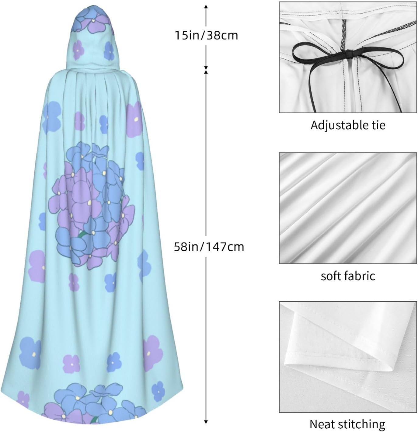 Yaxianmu Flower Men Women Halloween Role Play Party Decoration Hooded Poncho Black