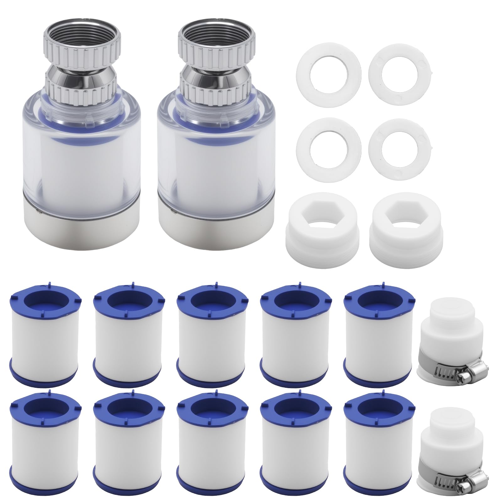 2 Sink Tap Water Filters with 10 Cartridges for Lasting Use, 360° Rotating Faucet Water Filter System, Purifies Hard Water and Removes Heavy Metals