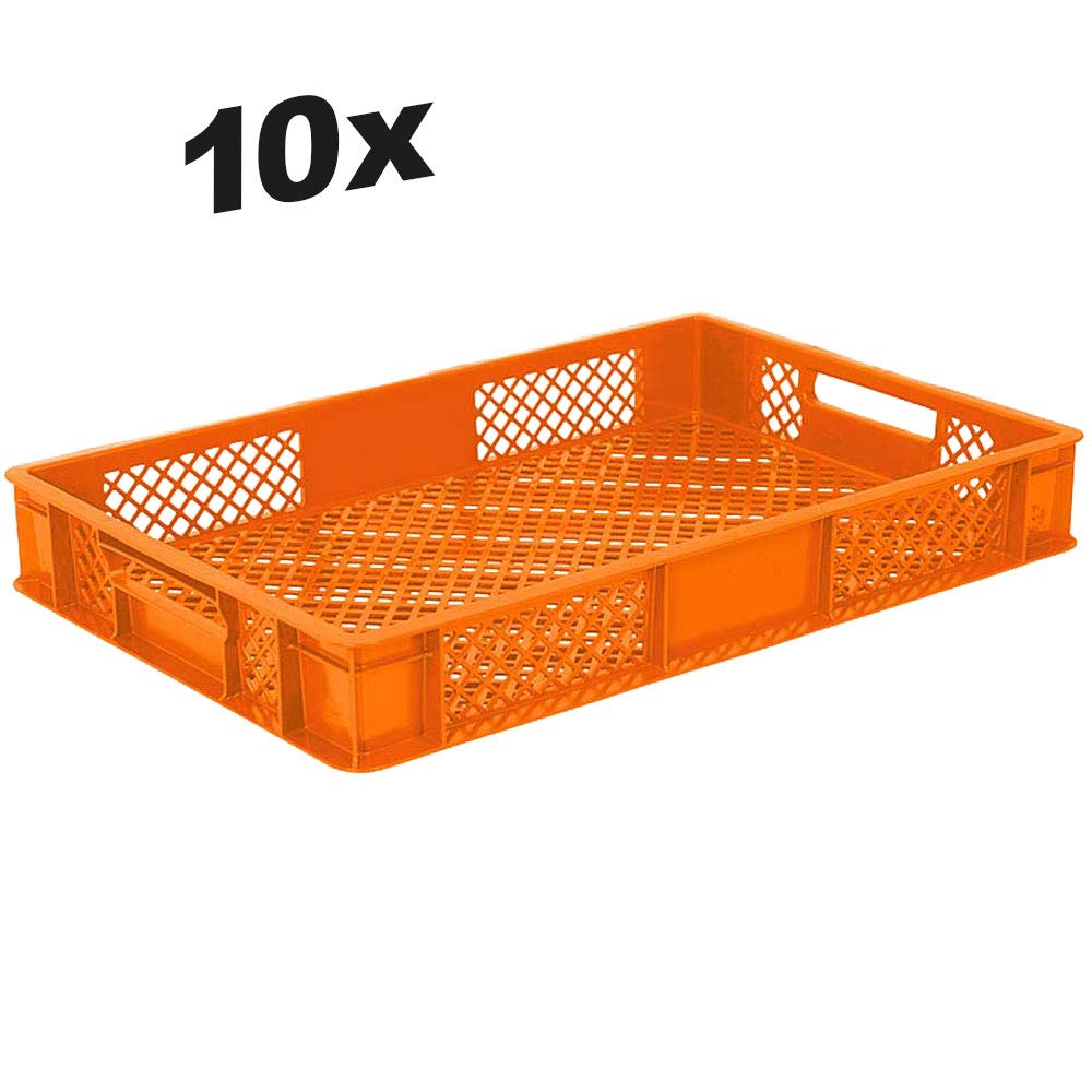 10 x pojemnik euro/pojemnik do układania w stos, dł. x szer. x wys. 600 x 400 x 90 mm, pojemność 15 litrów, pomarańczowy