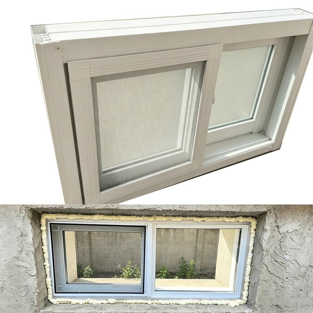 ZIUSFAC Basement Window Aluminum Shed Window 23 25 28 29 32 35 36in Replacement Window for House Sliding Window with Screen & Lock Flush Mount Egress Window(White,(WxH)85x50cm/34x20")