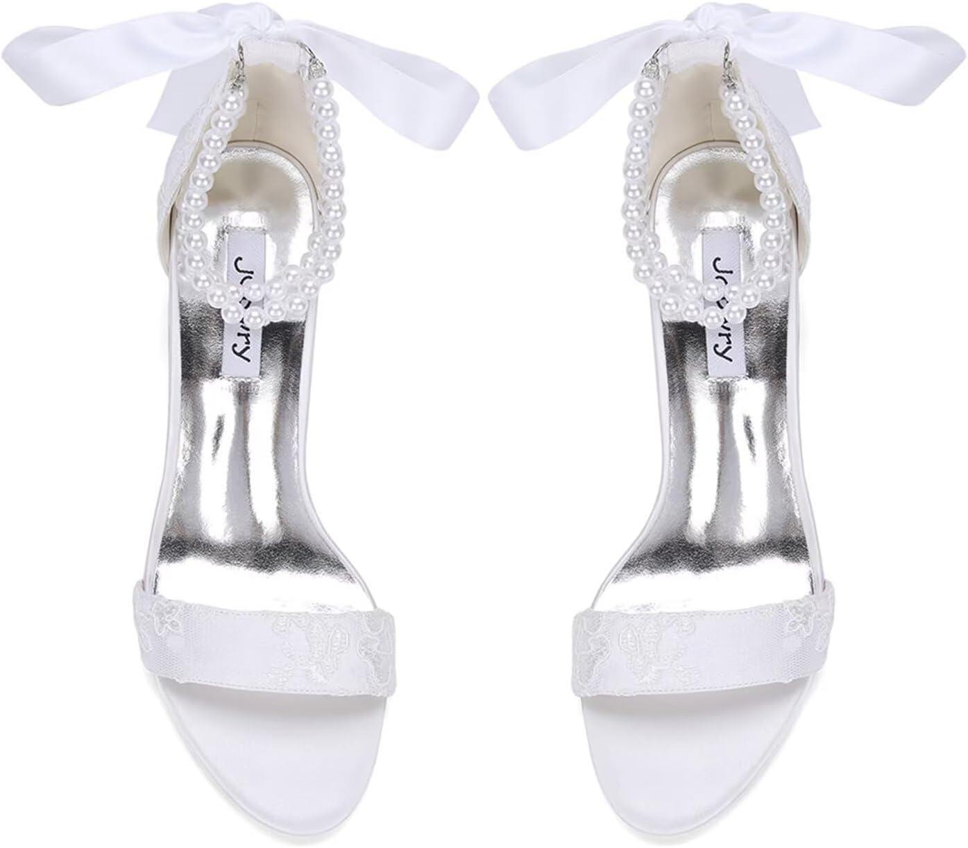 Pearl Heels Wedding Shoes for Bride Block Heel Wedding Sandals Open Toe Bridal Shoes - Image 3