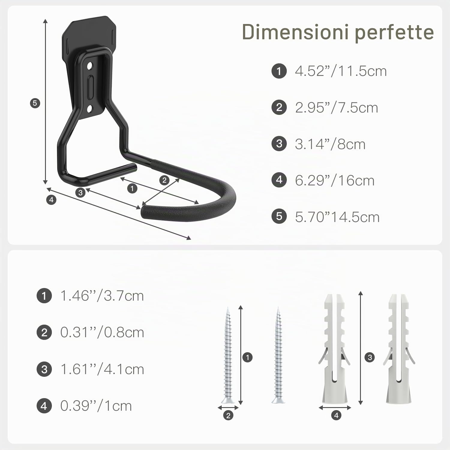 Housolution Appendi Bici da Muro, 4 Supporti Bici da Parete in Ferro Battuto con Imbottiture in EVA, Ganci Pieghevoli, Nero