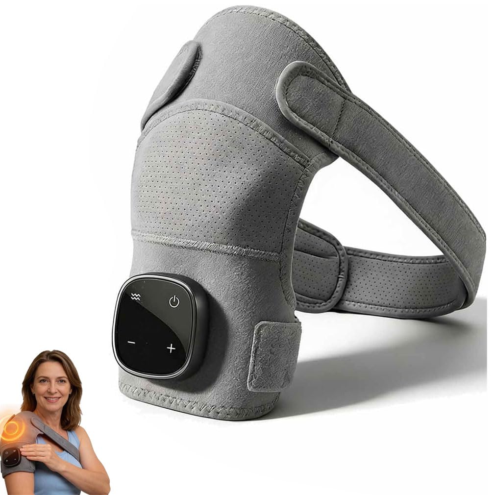 Hewelth Triple Method Shoulder Massager,Hewelth Triple Method Schulter-Massagegerät,Schultermassagegerät mit 5 Wärme & 3 Vibrationsmodi,Kabellose Beheizte Schultermassageauflage,Touchscreen-Steuerung
