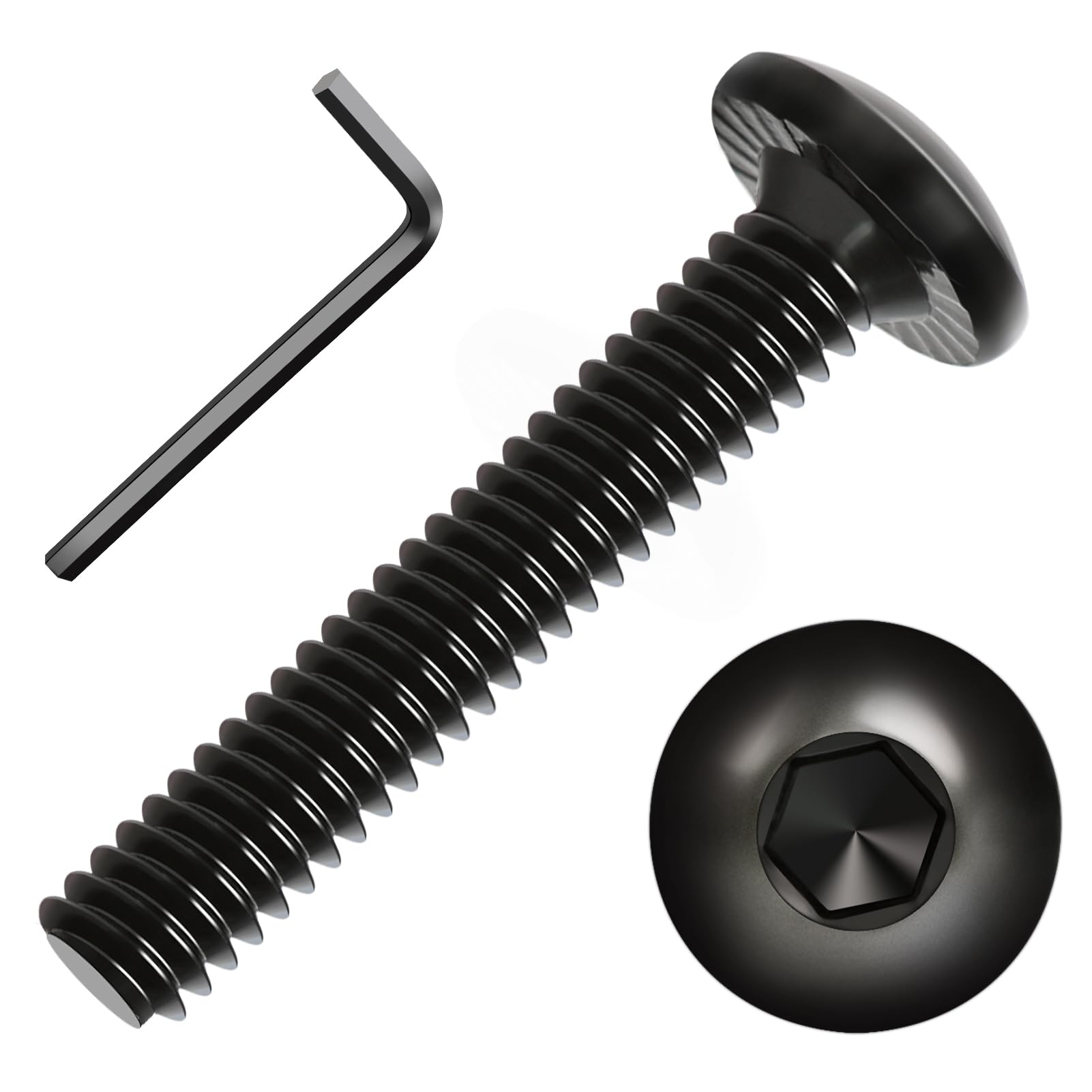 1/4-20 x 1-1/2"(24 Pack) Button Head Socket Cap Bolts Screws, FIXLINK Allen Hex Drive, Fully Threaded, Electrophoresis, Hex Spanner Included