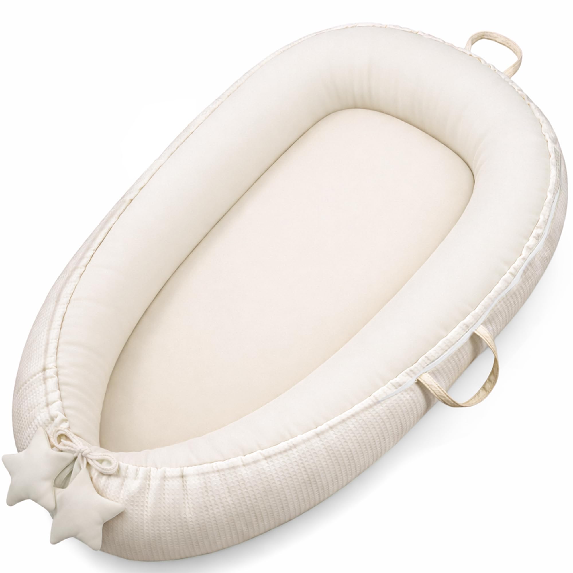 Susurration Baby Nest Pod for Newborn, Portable Smooth Microfiber Baby Lounger Sleep Pod, Baby Essentials Gifts for Baby Boys&Girls Home and Travel (Beige)