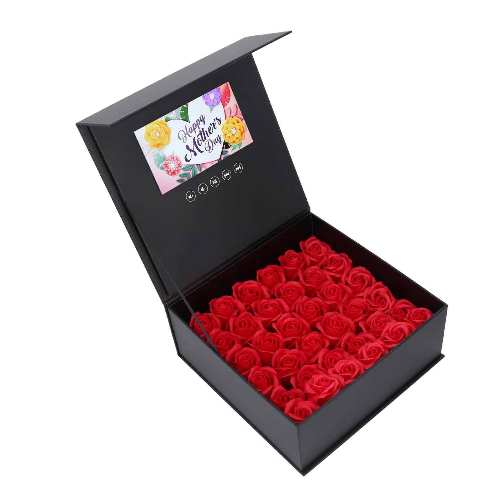 Romantic Video Player Gift Box, Rose Box with Video Greeting Card, Jewelry Flower Box 7 Inch Color Display Video Greeting Card High Definition Playback for Wedding Advertising