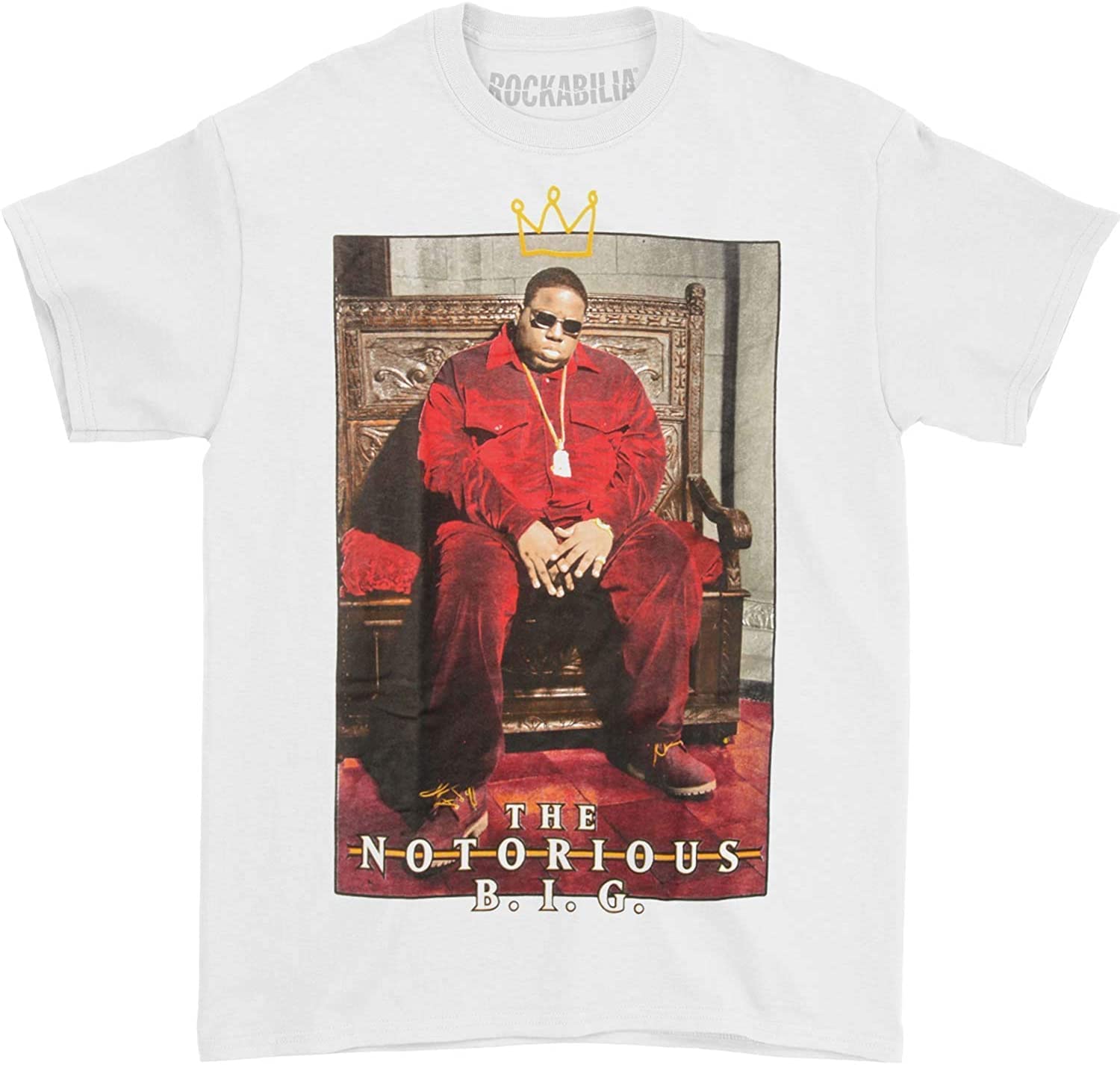 DONGNODQ Notorious B.I.G. Men's Biggie Crown Throne T Shirt White (Medium)