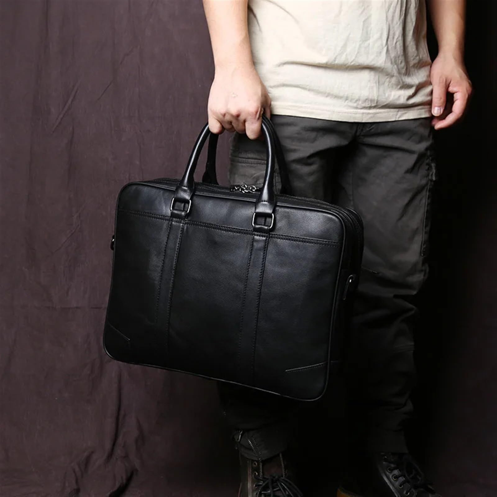 Borsa Per Pc Portatile Borsa a mano in pelle a tracolla orizzontale da uomo di grande capacità for computer lavoro in vacchetta primo strato