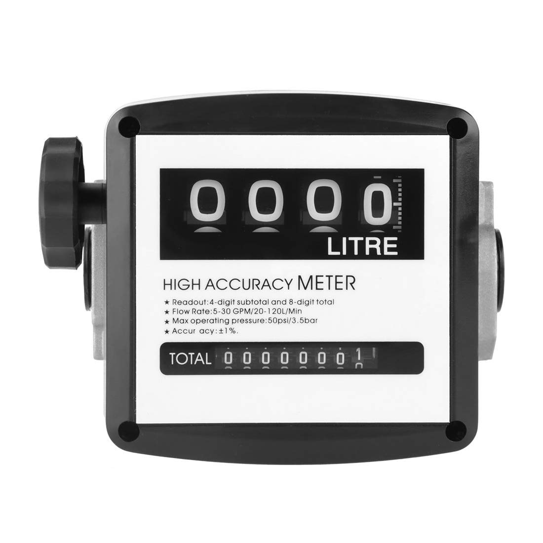 Toplionace Compteur de Débit Mécanique à 4 Chiffres FM-120, Compteur de Débitmètre D'huile D'essence Diesel 20-120L/MIN