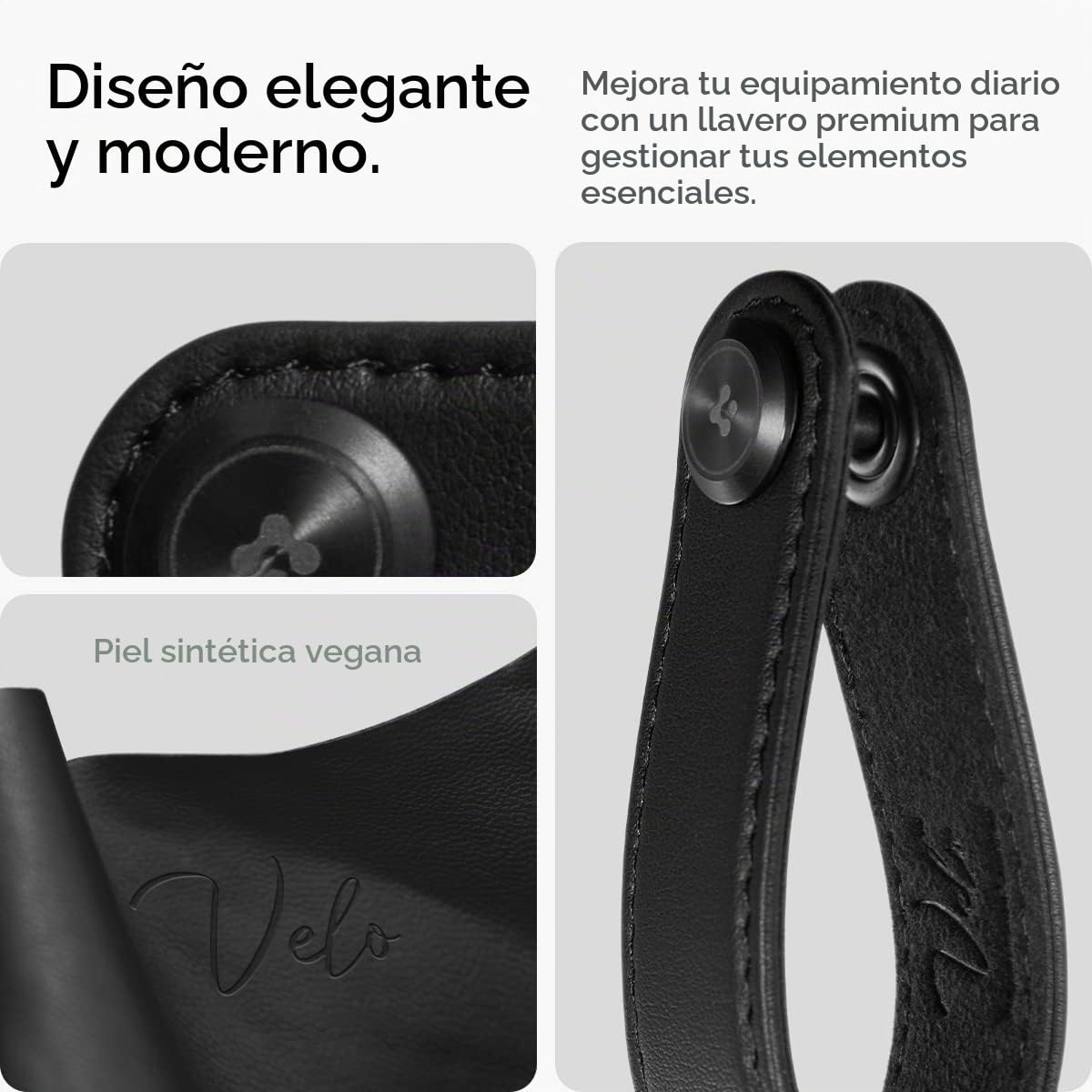 Spigen Valentinus Llavero de Cuero para hombres y mujeres - Negro