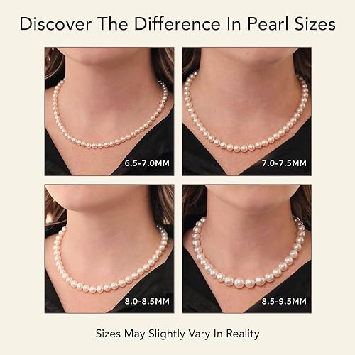 Miniatura 3 de The Pearl Source Real Pearl Necklace for Women with AAA+ Quality Round White Freshwater Genuine Cultured Pearls Pearl Strand with 14K Gold Plated
