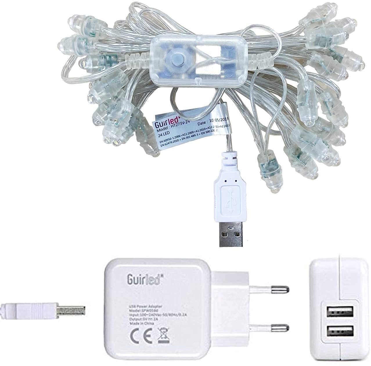 GuirLED - Guirnalda luminosa bolas de algodón LED USB – Control Vocal – Amazon Alexa & Google Assistant – Programable infinitamente – Adaptador de corriente 2 USB incluido – 32 bolas 3,2 m – Trésor