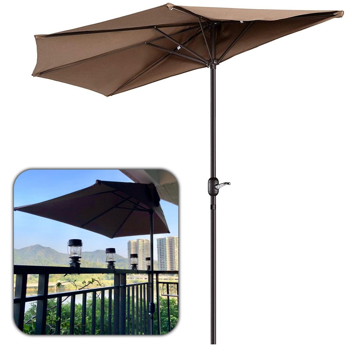 10ft half patio umbrella Amazon.com : Qidvol 10 Foot Large Half Round Patio Umbrella, 1/2 Circular Half  Umbrellas Outdoor for Deck, Front Porch, Garden or Terrace Shade, Sturdy  Crank and Pole, with Base (Color : Brown) :