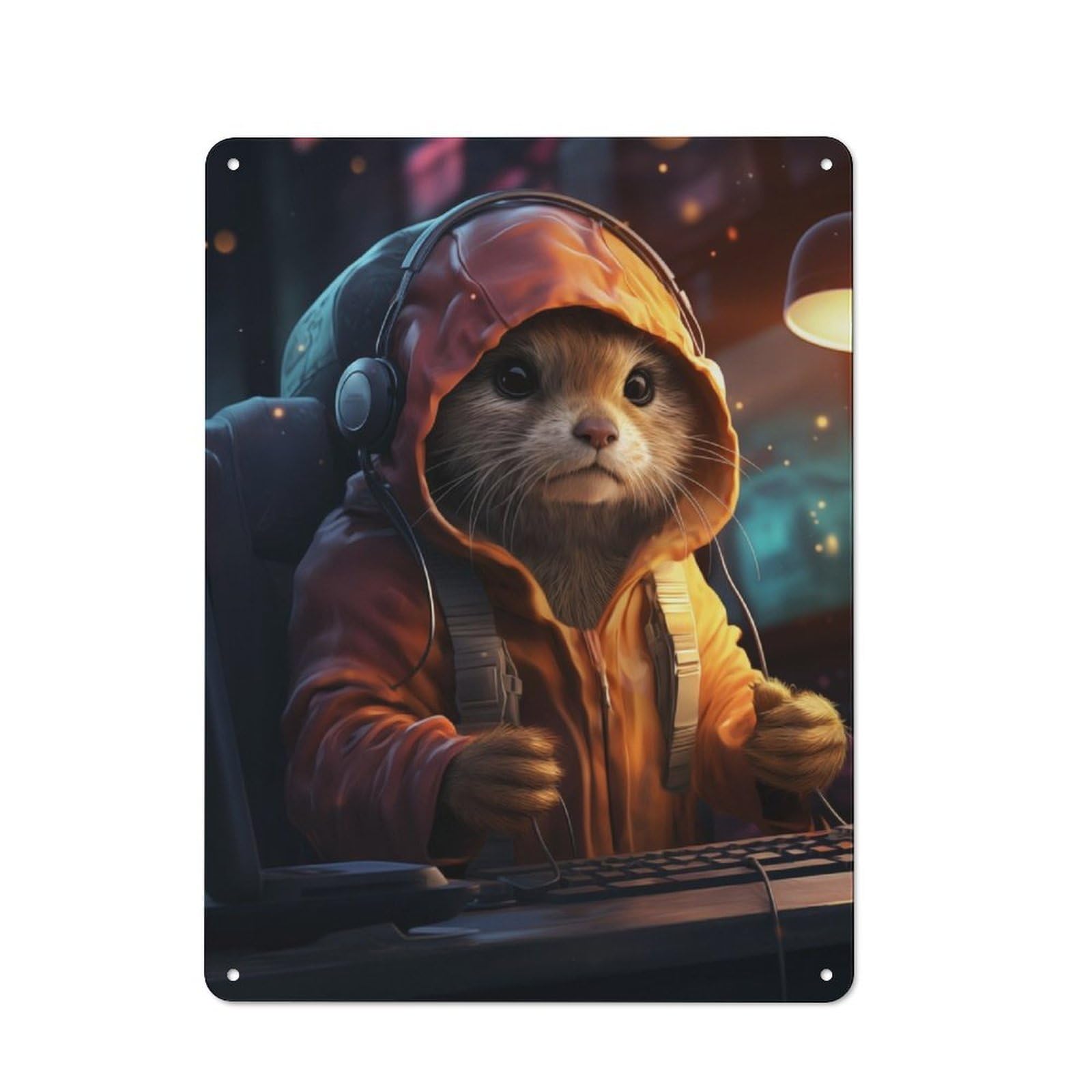 Metal Plaque 40x30cm with Gaming Bunny for Pub Or Café, Rustic Decor, for Garage, Workshop And Man Cave Decoration