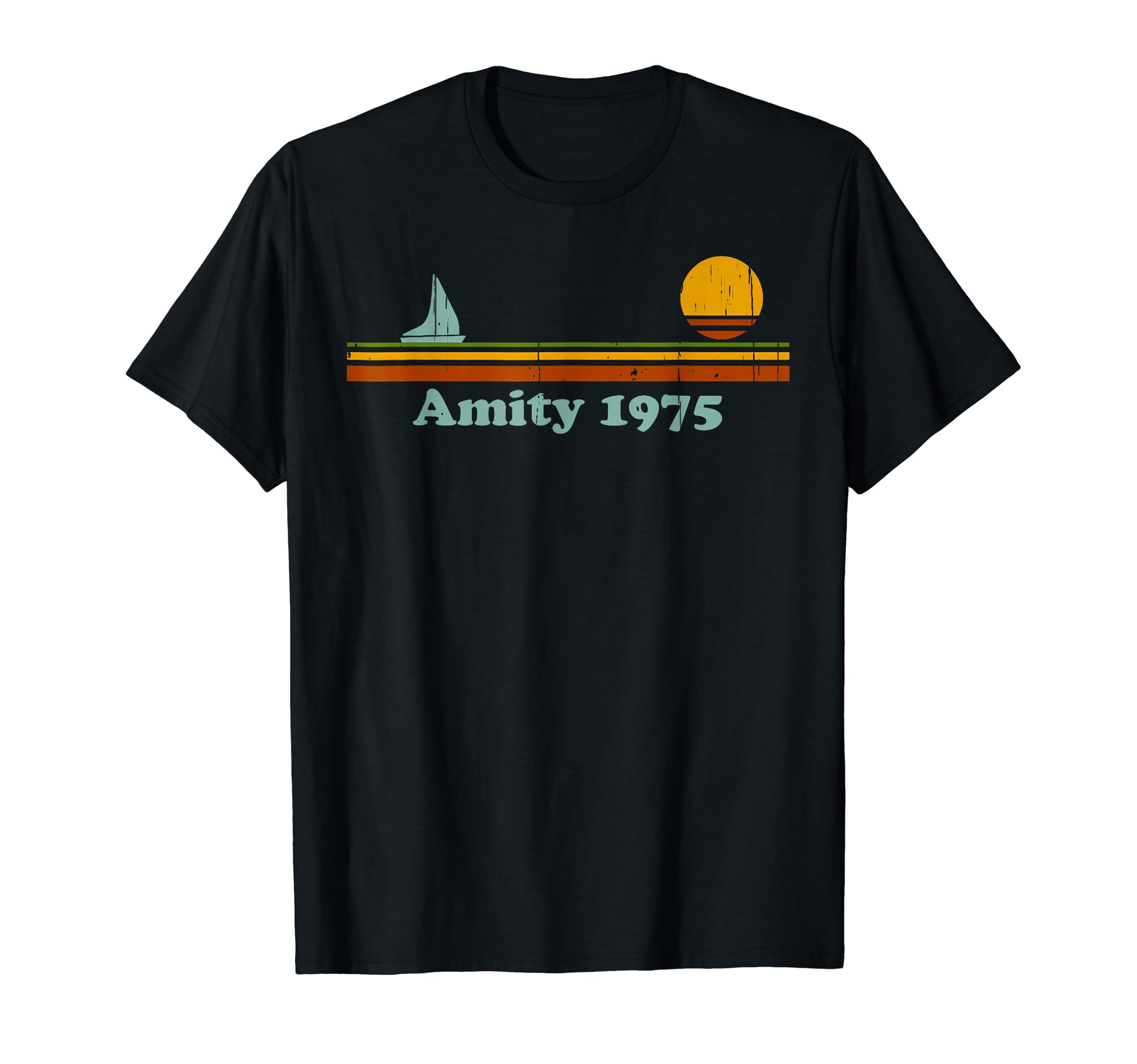 Vintage Amity 1975 Sunset Retro - Sailboat Sunrise Summer T-Shirt