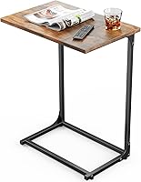 Vista 1 de Pipishell Mesa auxiliar en forma de C, mesa C para sofá con superficie de dos piezas y marco de metal, mesa auxiliar de superficie grande para sala