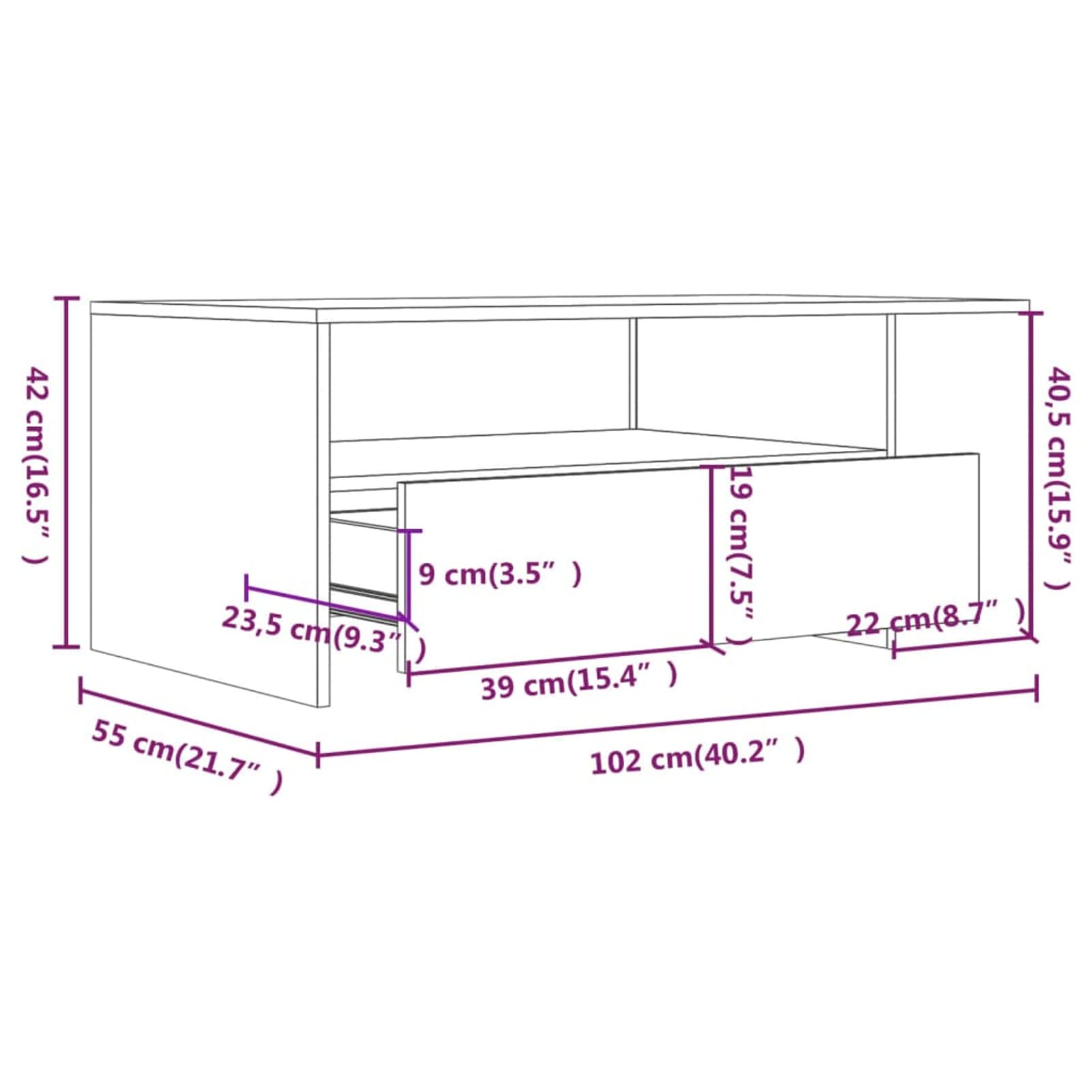 Homgoday Tavolino da caffè grigio cemento 102 x 55 x 42 cm, tavolino da tè per soggiorno, sala ricevimenti per ospiti, camera da letto e ufficio 1782