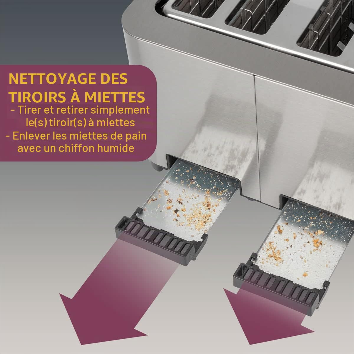 ProfiCook Grille-pain, 4 tranches, avec 2 commandes séparées, fonctions décongélation, réchauffage/arrêt rapide, support à petits pains, grille-pain en acier inoxydable, PC-TA 1252