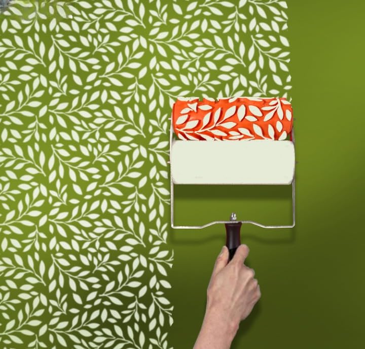 Image of Leaf Pattern Paint Roller - 6-Inch Embossed Rubber Roller for Wall Texture, Home Decor & DIY Nature-Inspired Designs (DPR-19)