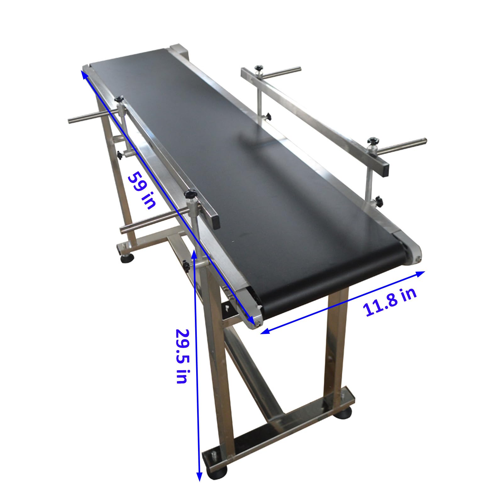 BEILOCKERY 59 inch PVC Belt Conveyor 11.8 inch Width Double Guardrails Stainless Steel Frames Belt Conveyor for Conveying Bottles Metal Plastic Bags Cartons 110V 120W(Black Belt)