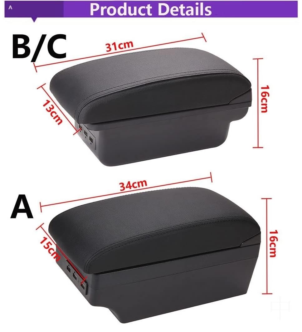 Coussin d'accoudoir central de voiture Pour Nissan Pour March, Pour Micra K13 et Pour Sunny (2011-2016) : Boîte de rangement pour accoudoir console centrale avec port USB