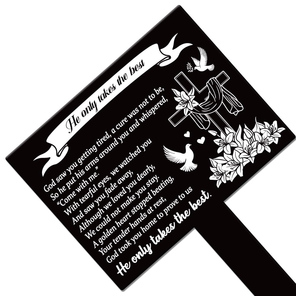 GLOBLELAND Rectangle Dove Flower Lily Garden Stake Memorial Remembrance Plaque for Cemetery - Acrylic Waterproof Grave Marker for Yard - Image 2