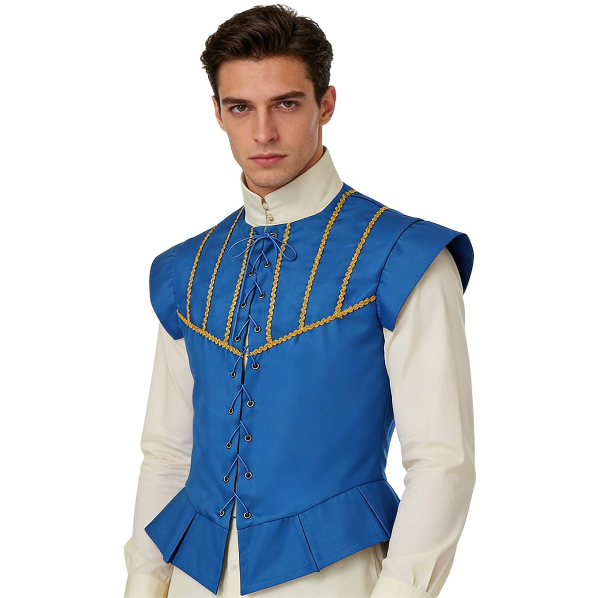 BPURB Mens Steampunk Gothic Pirate Vest Renaissance Medieval Lace-up Waistcoat Victorian Costume (X-Large, Blue)