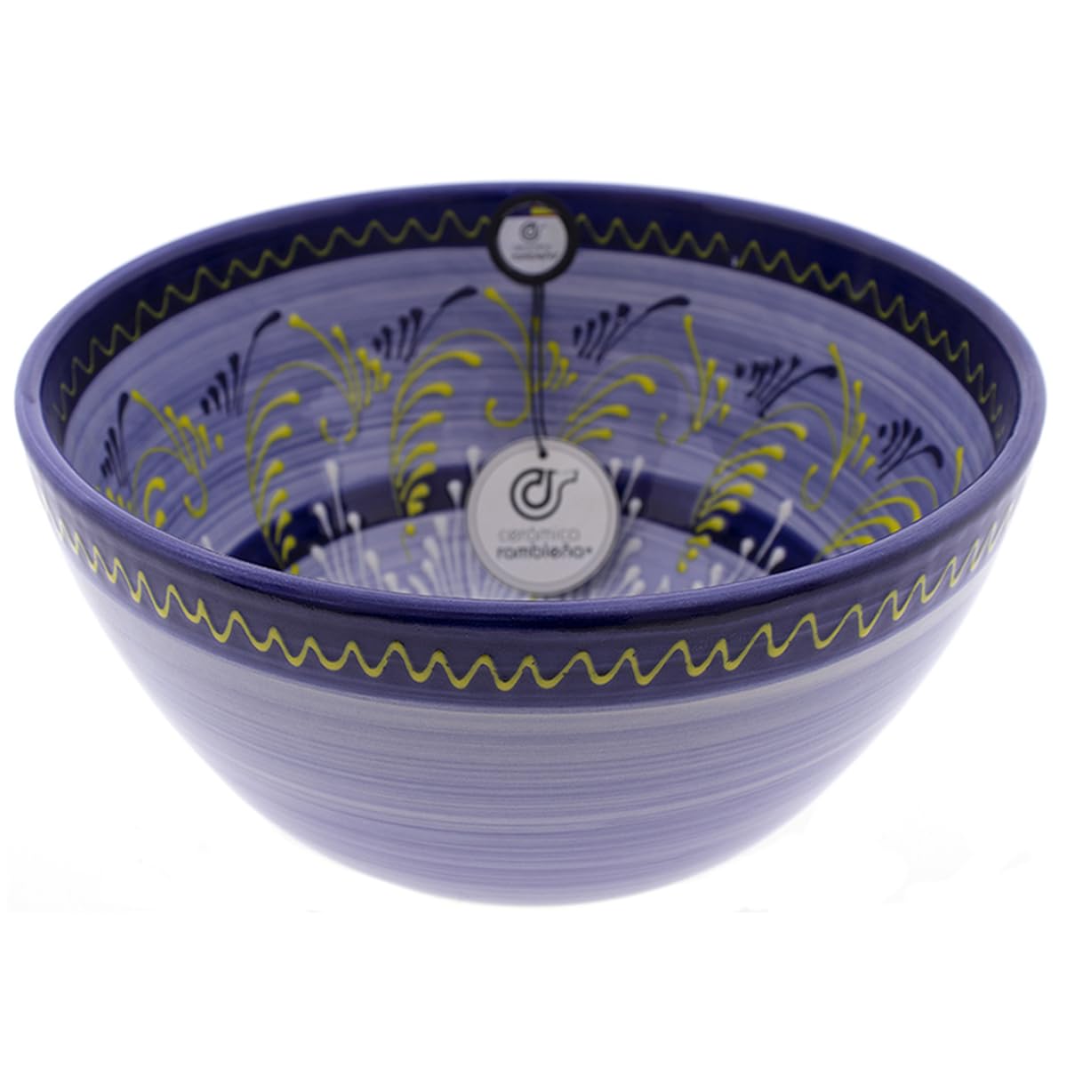 CERAMIKA RAMBLEŃSKA | Ceramiczna miska do sałatek | Oryginalne salaterki | Niebiesko zdobione salaterki kuchenne - model 30 | 100% dekoracja ręczna | 26x26x13,5 cm