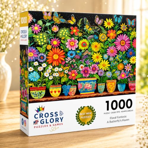 Cross & Glory | Rompecabezas de 1000 piezas para adultos | Floral Fantasia | Refugio de Mariposas | Rompecabezas de jardín con mariposas | Acabado satinado, 1000 piezas | Edad 14+ miniatura 2