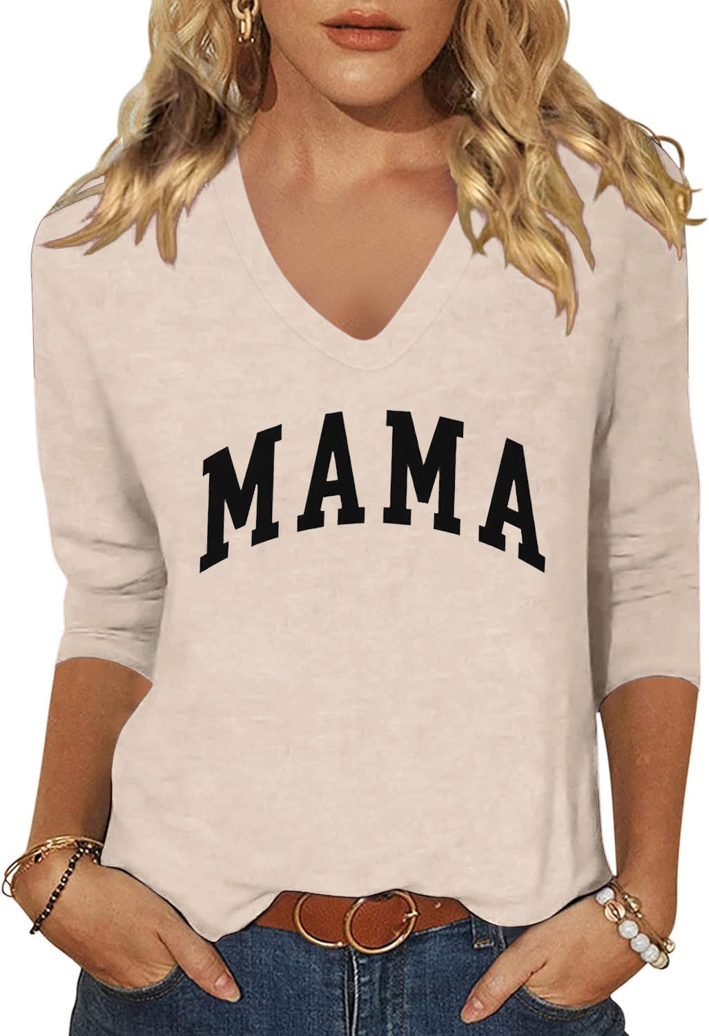 Womens 3/4 Sleeve V Neck Valentine T Shirts Love Heart Printed Graphic Tee Tops