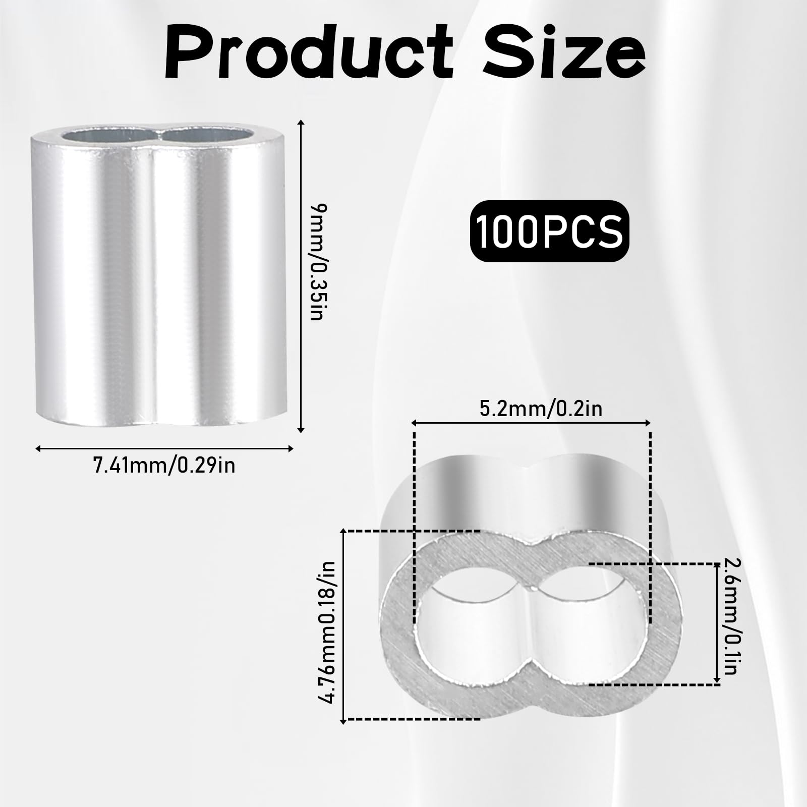 Cobee 100 pièces de manchons en aluminium, 2mm manchons à sertir manchon doubles boucle à sertir en aluminium pour câble métallique et câble