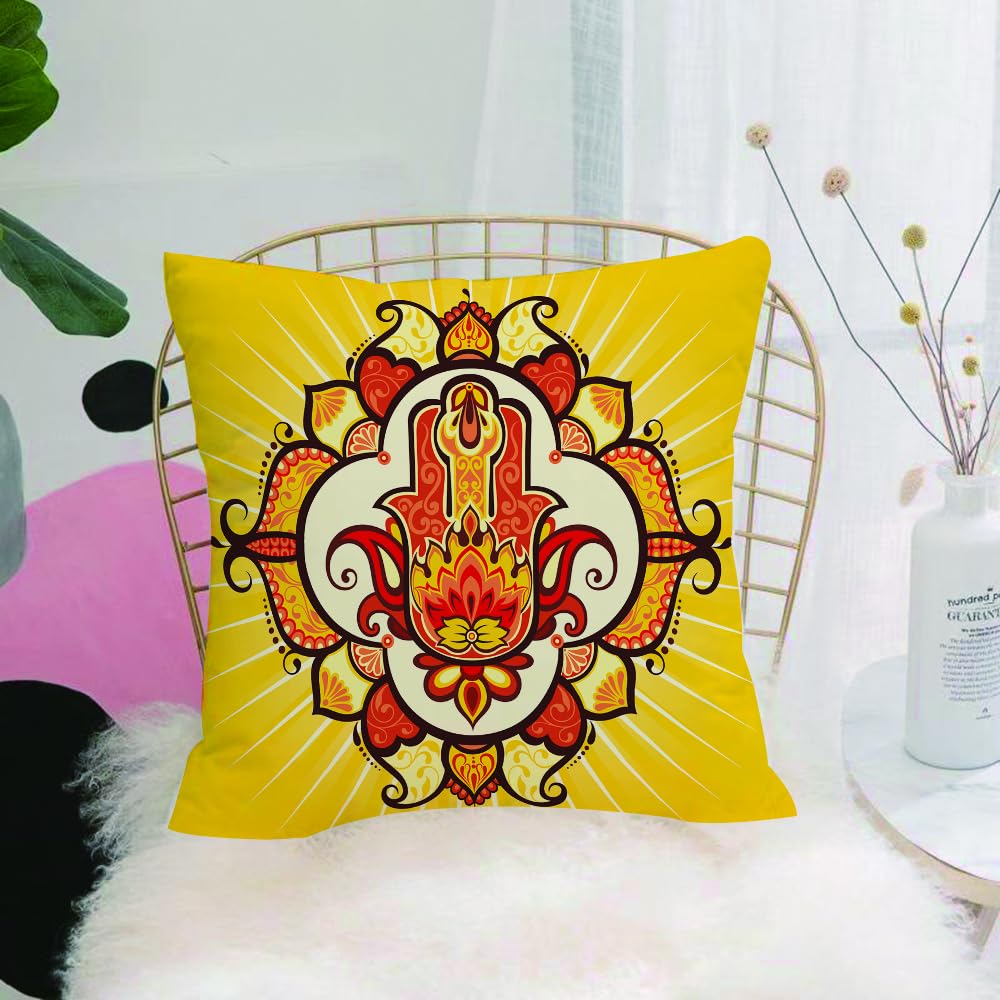 HYOSXW Cushion Cover,Throw Pillow Case Home Decorative for Living Room Bedroom Sofa Chair 16X16 Inch,Hamsa, Ethnic Sun Inspired Design Aura Energy Yoga Mantra,Pillowcase 40X40cm