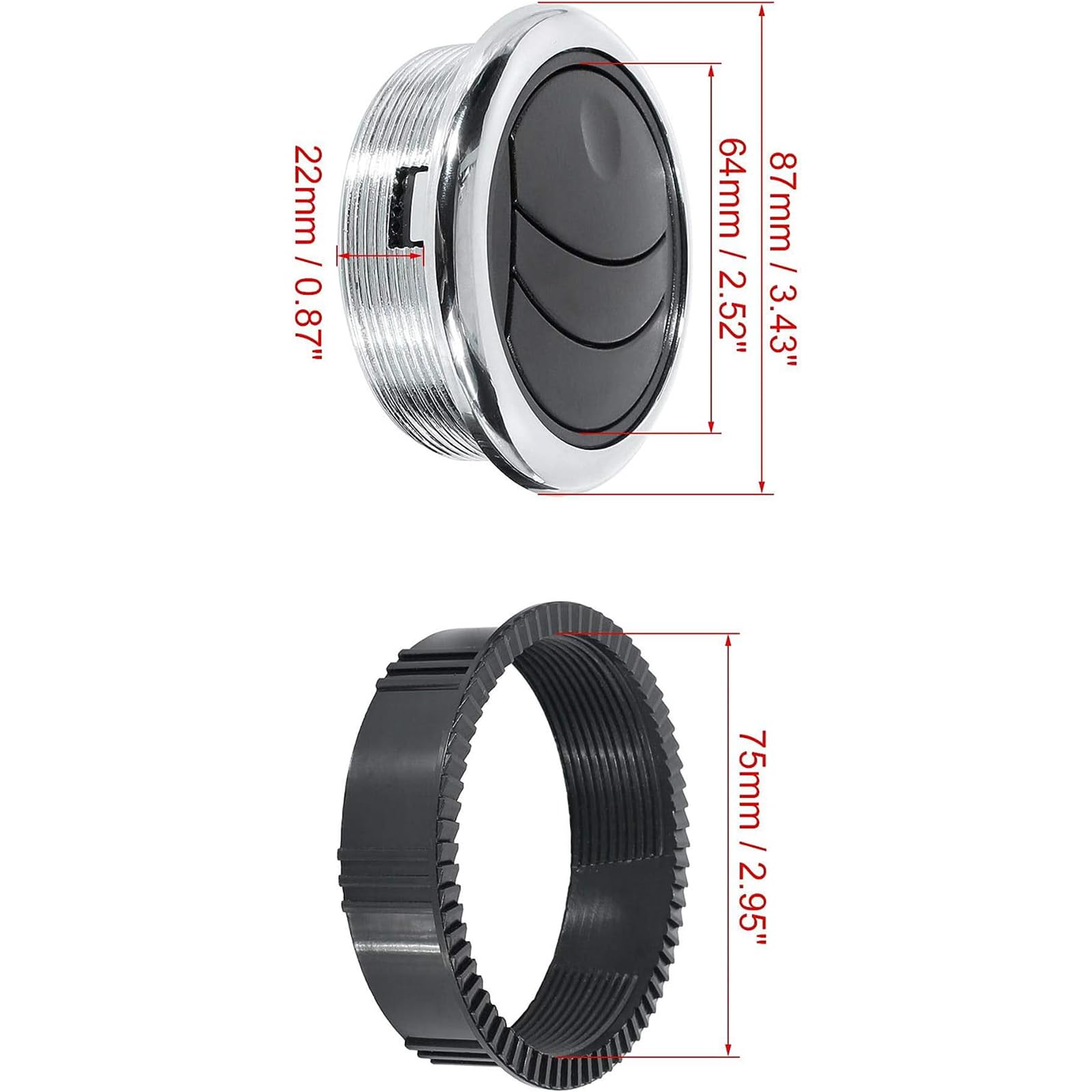 Boxonly Air Conditioning Vent Deflector Outlet Louvered for RV Bus and Yacht Universal Knob Style Air Conditioning Deflector Outlet Vent Round Louvered Dash Vent Exhaust Grille 2pcs - Image 2