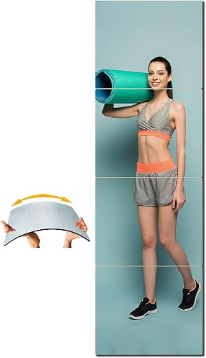 UNBREAKABL MIRO Unbreakable Full Length Wall Mirror,Over The Door Mirror,Thick 1/8",64"x16" 4Pcs 16"x16",Made of Shatterpr...