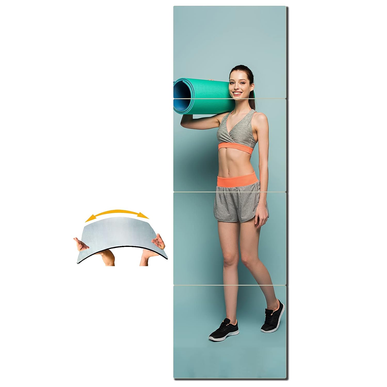 UNBREAKABL MIRO Unbreakable Full Length Wall Mirror,Over The Door Mirror,Thick 1/8",64"x16" 4Pcs 16"x16",Made of Shatterpr...