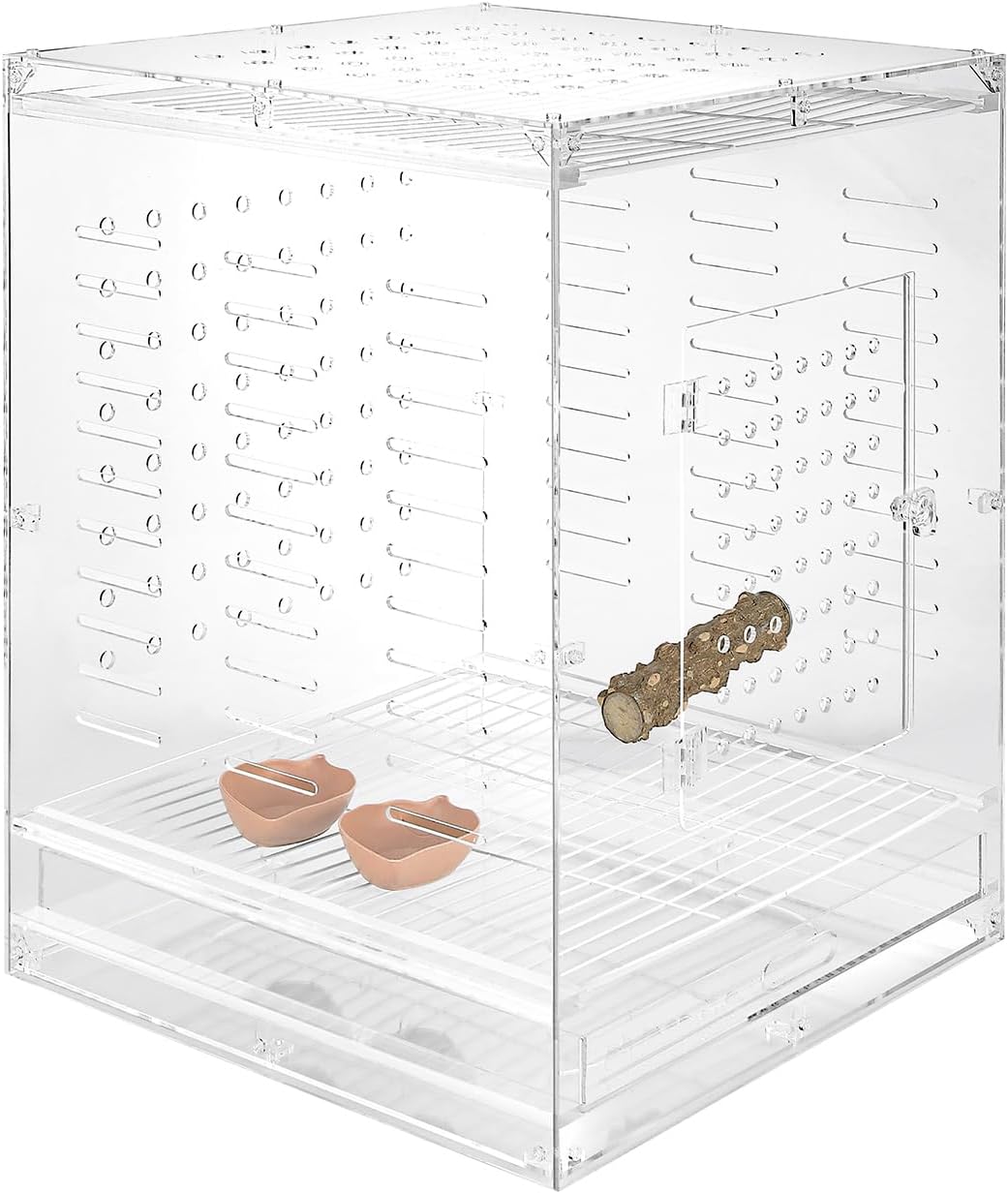Clear Acrylic Bird Cage for Small Birds, Transparent Display Habitat for Canary, Parakeet - Easy to Clean & Assemble (14x15x20in)