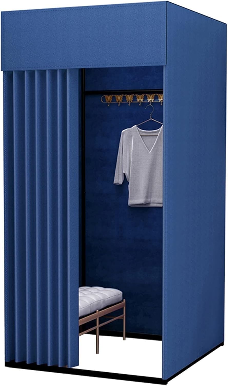 Cabine d'essayage carrée 100x100x200cm bleue avec rideaux occultants