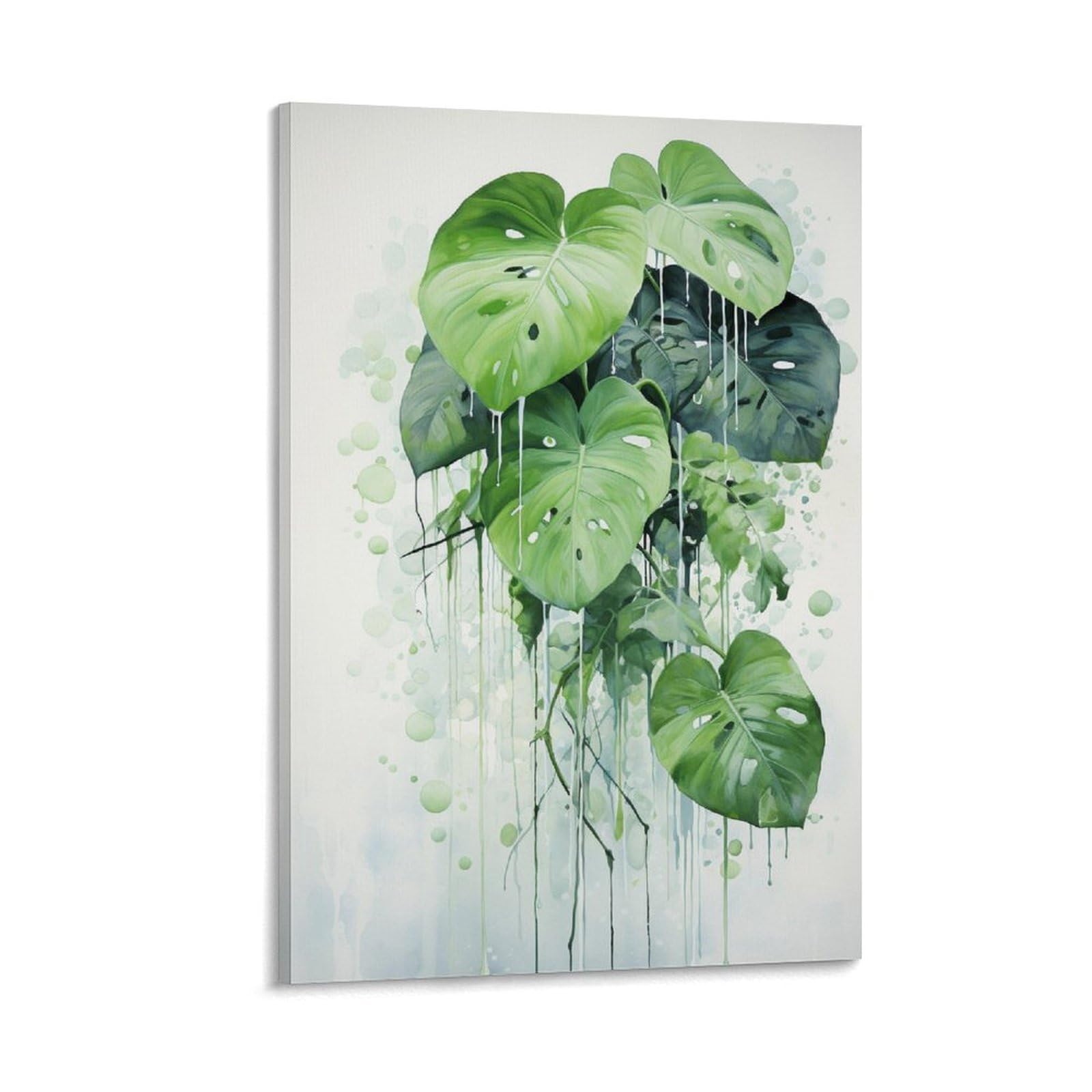 GMUKIFFY Modern Leaves Painting on Canvas Wall Art Wild Natural Green Plants Stretched And Framed Canvas Prints Artwork for Home Decorations Ready to Hang Wall Decor 20x30inch(50x75cm)