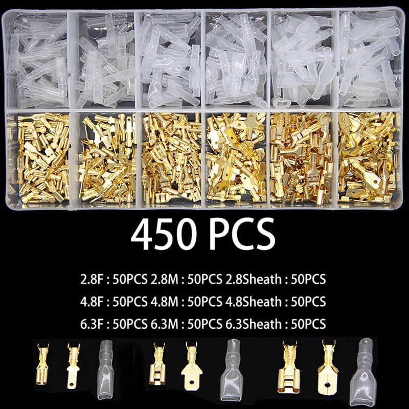 450PCS Insulated Male Female Wire Connector 2.8/4.8/6.3mm Spade Crimp Crimping Tool Electrical Terminals Assortment SN-48B Kit - (Color: 48B and 450PCS)