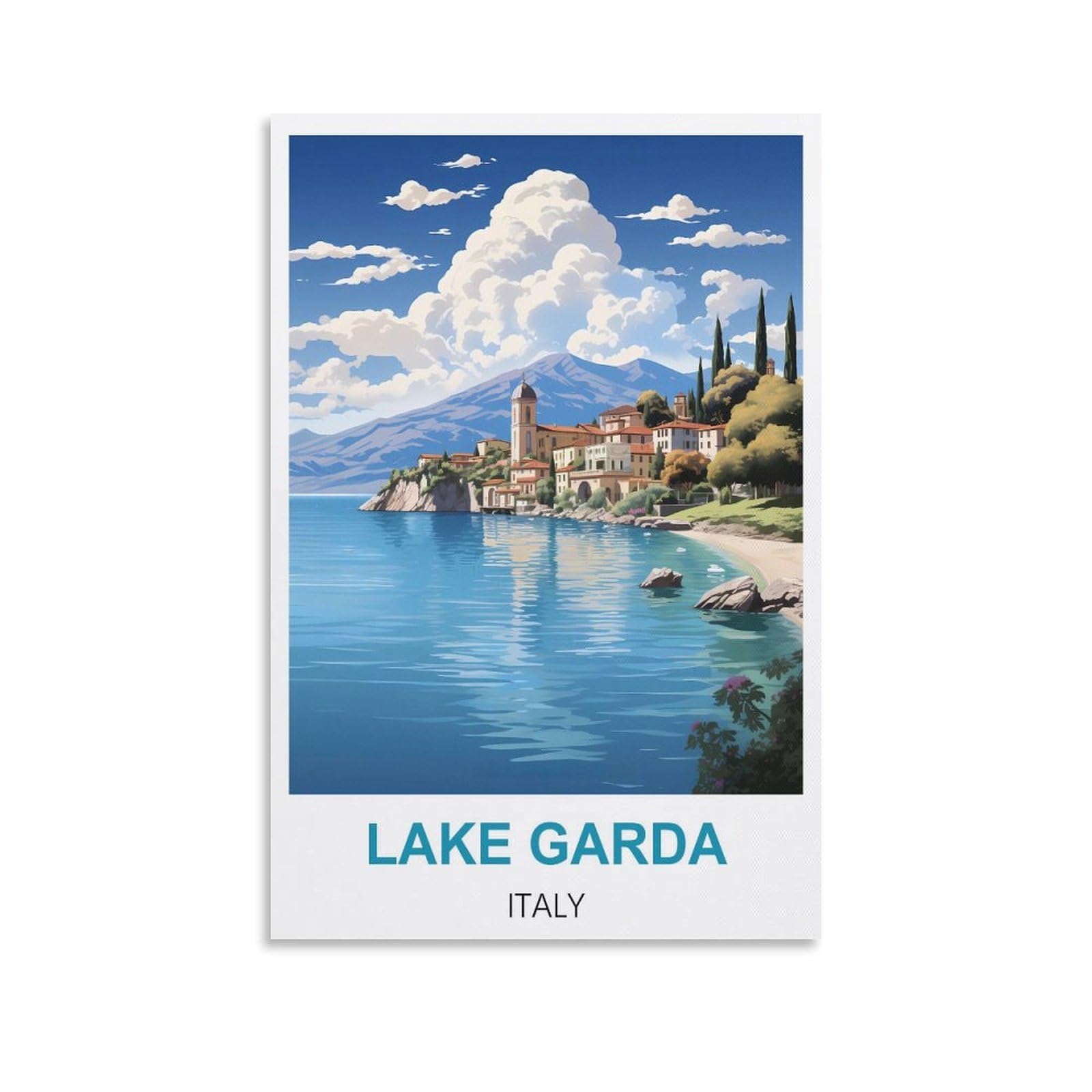 Vintage Metal Tin Sign Lake Garda Italy,Wall Art Decorative Plaque Decor for Home Livingroom Bedroom Cafes Coffee Bars Decoration Gifts 15x30cm