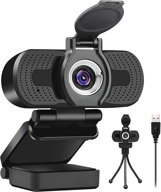 LarmTek Full HD webcam 1080p video camera with webcam cover,USB webcam with built in microphone, mini plug and play for desktop, notebook, PC, ideal for conferences, live transmissions and video calls