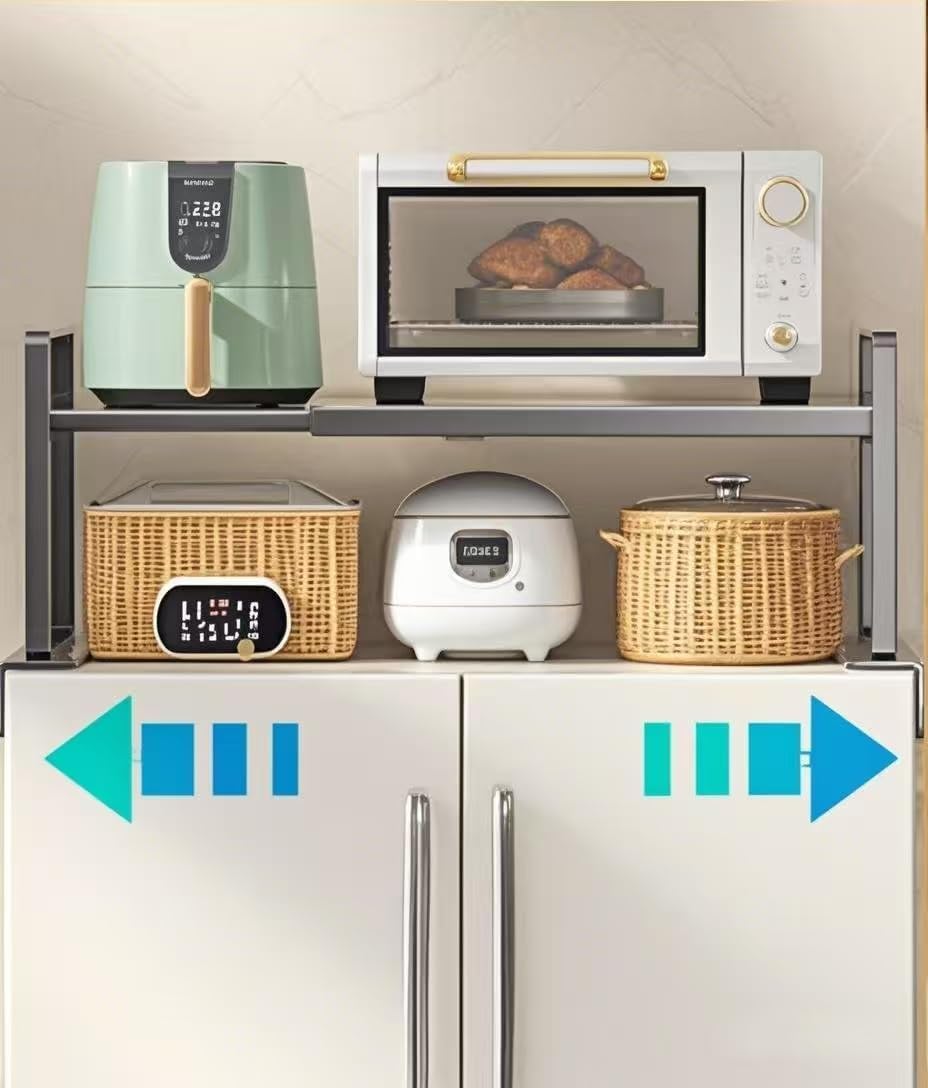 Top of Fridge Storage Organizer ，Refrigerator Storage, Adjustable 20.8"-36.6", L-Shaped Anti-Slip Design,Space Saver for Wine Fridge/Microwave Oven, Kitchen, Laundry, Dorm (Fits Most Appliances)